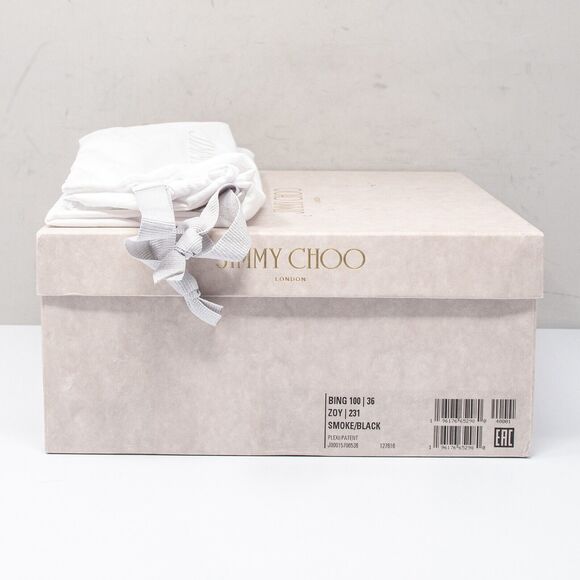 Jimmy Choo Bing 100, Size 36 (6 US) Black Patent Leather Crystal Strap Heels - Picture 7 of 8